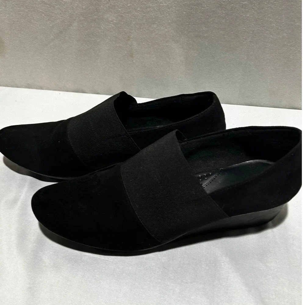 Womens Black Suede Wedge Slip‎ On Comfort Shoes Size 8 Slip On Flats